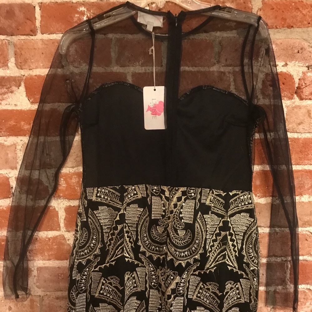 All Eyes On Me Embroidered Dress: Black and Gold - Picture 3 of 5